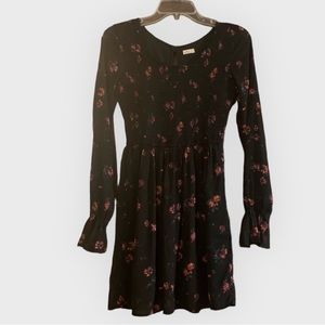 Smocked Hollister Floral Long Sleeve Mini Dress Grunge Prairie Skater Romantic